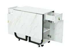 ModernLuxe Eettafel-Opklapbare Eettafel Op Wielen - Met Opbergruimte - Wit & Zwart