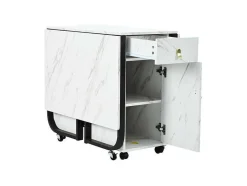 ModernLuxe Eettafel-Opklapbare Eettafel Op Wielen - Met Opbergruimte - Wit & Zwart
