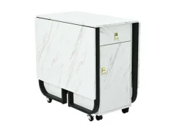 ModernLuxe Eettafel-Opklapbare Eettafel Op Wielen - Met Opbergruimte - Wit & Zwart