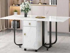 ModernLuxe Eettafel-Opklapbare Eettafel Op Wielen - Met Opbergruimte - Wit & Zwart