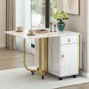 ModernLuxe Eettafel-Opklapbare Eettafel Op Wielen - Met Opbergruimte - Wit & Goud