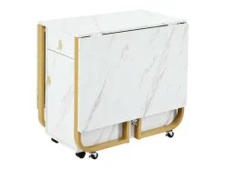 ModernLuxe Eettafel-Opklapbare Eettafel Op Wielen - Met Opbergruimte - Wit & Goud