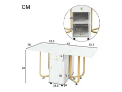 ModernLuxe Eettafel-Opklapbare Eettafel Op Wielen - Met Opbergruimte - Wit & Goud