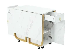 ModernLuxe Eettafel-Opklapbare Eettafel Op Wielen - Met Opbergruimte - Wit & Goud