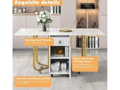 ModernLuxe Eettafel-Opklapbare Eettafel Op Wielen - Met Opbergruimte - Wit & Goud