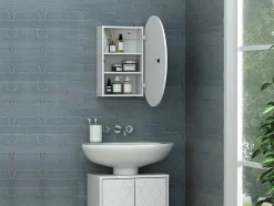 Vente-unique Muurkast Badkamer-Ovaal Badkamermeubel Met Spiegel Ruri - Wit