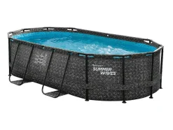 Vente-unique Zwembad-Ovaal Donkergrijs Buizenzwembad Met Visgraatmotief En Filterpomp Met Patroon - L424 X D250 X H100 Cm - Salamanque