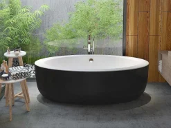 Shower & Design Vrijstaand Bad-Ovaal Vrijstaand Bad - 251 L - 185 X 90 X 58 Cm - Zwart - Acryl - Marmati