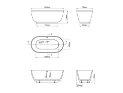 Shower & Design Vrijstaand Bad-Ovaal Vrijstaand Bad - 210L - 150 X 74 X 57 Cm - Wit - Acryl - Mobula