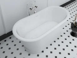 Shower & Design Vrijstaand Bad-Ovaal Vrijstaand Bad - Retro-Stijl - 180 L - 150 X 74 X 63 Cm - Wit - Acryl - Pelmato