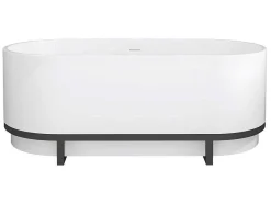 Shower & Design Vrijstaand Bad-Ovaal Vrijstaand Bad Met Metalen Decoratie - 230 L - 160 X 75 X 60 Cm - Wit - Acryl - Pleco