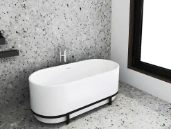 Shower & Design Vrijstaand Bad-Ovaal Vrijstaand Bad Met Metalen Decoratie - 230 L - 160 X 75 X 60 Cm - Wit - Acryl - Pleco