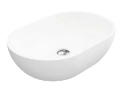 Shower & Design Wastafel-Ovale Wastafel Van Solid Surface - Wit - 58 Cm - Sengli