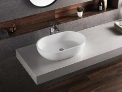 Shower & Design Wastafel-Ovale Wastafel Van Solid Surface - Wit - 58 Cm - Sengli