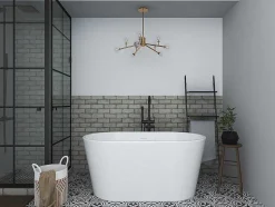 Shower & Design Vrijstaand Bad-Ovalen Losstaand Bad - 180 L - 130 X 71 X 58 Cm - Wit - Acryl - Apogon