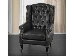 Vente-unique Fauteuil Met Holle Rugleuning-Oxford Fauteuil, Zwart Zonder Voetenbank