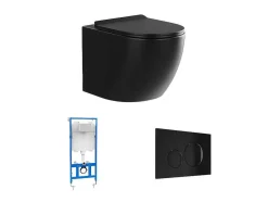Vente-unique Hangend Toilet-Pakket Zwevend Toilet Mat Zwart Met Frame En Drukplaat - Javoine