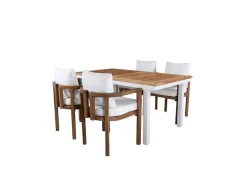 Vente-unique Loungeset-Panama Tuinmeubelset Tafel 90X152/210Cm En 4 Stoel Erica Naturel, Wit.