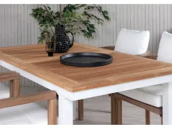Vente-unique Loungeset-Panama Tuinmeubelset Tafel 90X152/210Cm En 4 Stoel Erica Naturel, Wit.