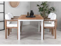 Vente-unique Loungeset-Panama Tuinmeubelset Tafel 90X152/210Cm En 4 Stoel Erica Naturel, Wit.