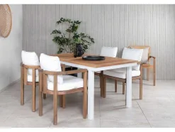 Vente-unique Loungeset-Panama Tuinmeubelset Tafel 90X152/210Cm En 4 Stoel Erica Naturel, Wit.