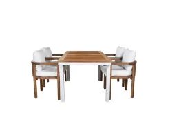 Vente-unique Loungeset-Panama Tuinmeubelset Tafel 90X152/210Cm En 4 Stoel Erica Naturel, Wit.