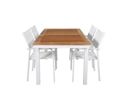 Vente-unique Tuinset-Panama Tuinmeubelset Tafel 90X152/210Cm En 4 Stoel Santorini Wit, Naturel.