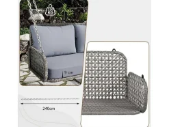 ModernLuxe Hangstoel-Pe Rotan Hangstoel - Tuinschommel - 2 Plaatsen - Met Kussens - Grijs
