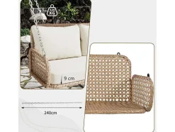 ModernLuxe Hangstoel-Pe Rotan Hangstoel - Tuinschommel - 2 Plaatsen - Met Kussens - Beige