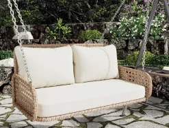 ModernLuxe Hangstoel-Pe Rotan Hangstoel - Tuinschommel - 2 Plaatsen - Met Kussens - Beige