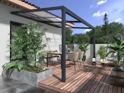 EXPERTLAND Prieel, Pergola, Gazebo En Kiosk-Pergola Voor Tegen De Muur Met Schuifbaar Dak - 12 M - Antraciet - Izeda