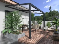 EXPERTLAND Prieel, Pergola, Gazebo En Kiosk-Pergola Voor Tegen De Muur Met Schuifbaar Dak - 12 M - Antraciet - Izeda
