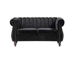 Vente-unique Chesterfield Zitbank-2-Persoons Zwarte Fluwelen Chesterfield Zitbank Trumbo