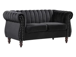 Vente-unique Chesterfield Zitbank-2-Persoons Zwarte Fluwelen Chesterfield Zitbank Trumbo