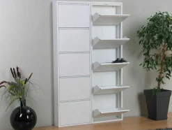 Vente-unique Schoenenkast-Pisa Schoenenkast Wit Metaal Met 5 Vakken - Set Van 2.