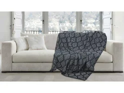 OZAIA Huistextiel-Plaid Oyace - Acryl En Wol - 130 X 170 Cm - Ivoor En Blauw