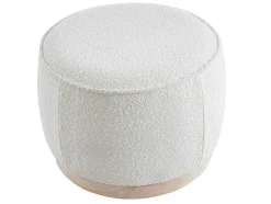 Vente-unique Poef-Poef Van Boucle Stof Met Voet In Lichtkleurig Hout - Miloden