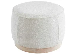 Vente-unique Poef-Poef Van Boucle Stof Met Voet In Lichtkleurig Hout - Miloden