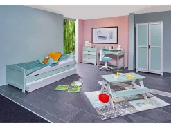 Vente-unique Kindermeubel-Prati Kledingkast 2 Deuren Lichtgrijs, Muntgroen.
