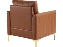 Vente-unique Fauteuil Kunstleer-Pu Lederen Fauteuil Met Kussen - Metalen Poten - Bruin