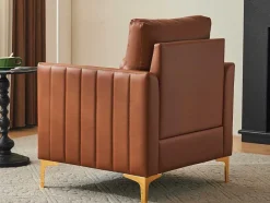 Vente-unique Fauteuil Kunstleer-Pu Lederen Fauteuil Met Kussen - Metalen Poten - Bruin