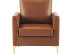 Vente-unique Fauteuil Kunstleer-Pu Lederen Fauteuil Met Kussen - Metalen Poten - Bruin
