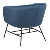 Vente-unique Fauteuil Met Holle Rugleuning-Ramy Fauteuil In Marineblauwe Stof En Zwart Metalen Onderstel.