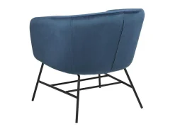 Vente-unique Fauteuil Met Holle Rugleuning-Ramy Fauteuil In Marineblauwe Stof En Zwart Metalen Onderstel.