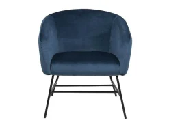 Vente-unique Fauteuil Met Holle Rugleuning-Ramy Fauteuil In Marineblauwe Stof En Zwart Metalen Onderstel.