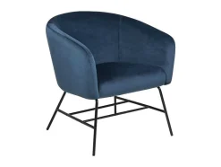 Vente-unique Fauteuil Met Holle Rugleuning-Ramy Fauteuil In Marineblauwe Stof En Zwart Metalen Onderstel.