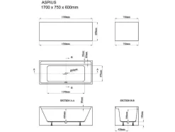 Shower & Design Vrijstaand Bad-Rechthoekig Eilandbad - 280 L - 170 X 75 X 60 Cm - Wit - Acryl - Aspius