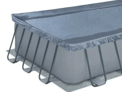 Vente-unique Zwembad-Rechthoekig Grijs Buizenzwembad Met Filterpomp Met Patroon - L549 X D274 X H132 Cm - Zamora