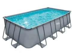 Vente-unique Zwembad-Rechthoekig Grijs Buizenzwembad Met Filterpomp Met Patroon - L549 X D274 X H132 Cm - Zamora