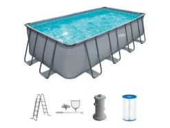 Vente-unique Zwembad-Rechthoekig Grijs Buizenzwembad Met Filterpomp Met Patroon - L549 X D274 X H132 Cm - Zamora